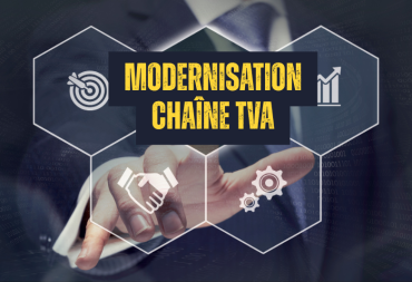 Illustration sur la modernisation de la chaîne TVA avec une main pointant des icônes de gestion et de performance.