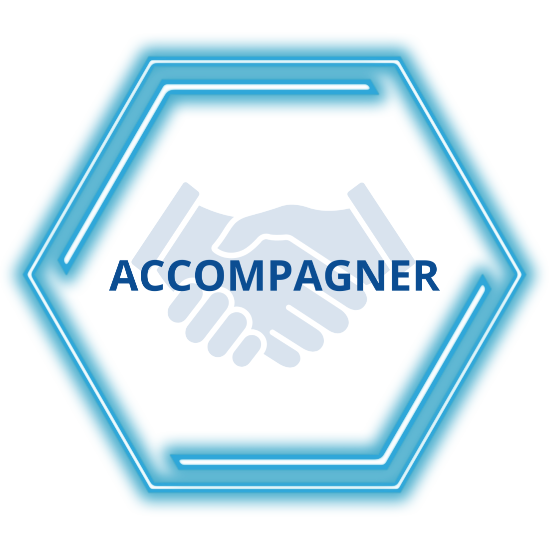 Forme hexagonale avec au centre le mot accompagner